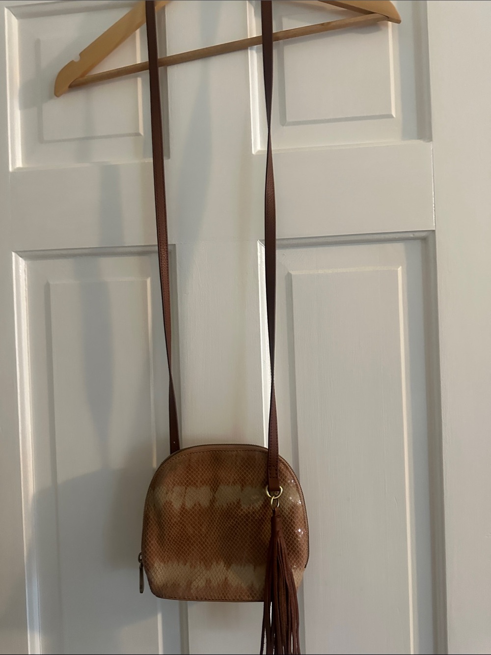HOBO Brown Snake-Embossed Crossbody with Tassel